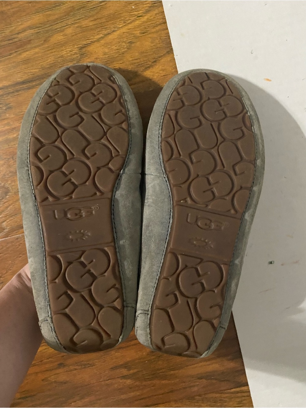 UGG Gray Moccasin Slippers with Tan Laces - Picture 5 of 8